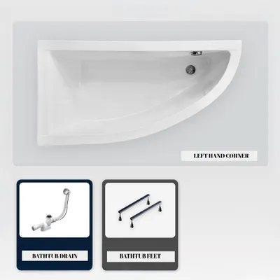 Produktbild von Asymmetrische Badewanne - 140 x 70 cm - Links - ohne Verkleidung - mit Füßen - Ablaufgarnitur Chrom - PRAKTIKA