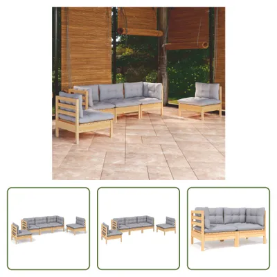 Produktbild von The Living Store 5-tlg. Garten-Lounge-Set mit Grauen Kissen Kiefer Massivholz