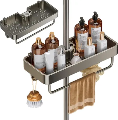 Produktbild von Duschablage ohne Bohren,rostfreie Badezimmer Organizer Duschregal für 19 mm - 23 mm Duschstange,Badregal Shampoo Halterung für Dusche Duschkorb(Grau)