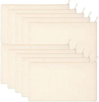 Image de 10 pochettes en tissu vierges, trousses de maquillage DIY avec fermeture éclair, multifonctionnelles, en toile