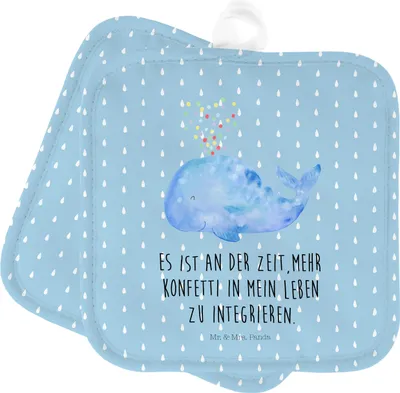 Produktbild von Mr. & Mrs. Panda Topflappen Wal Konfetti - Blau Pastell - Geschenk, Kochlappen, Diät, Geburtstag, Meer, Trennung, topfhalter, 2er Set, Wale, Abnehmen, Topfuntersetzer