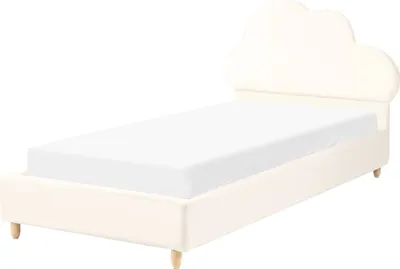 Obrázek produktu pro BELIANI Postel světle béžová sametové čalounění 90 x 200 cm s čelem ve tvaru mráčku dětský pokoj moderní tradiční styl