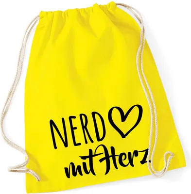 Produktbild von Huuraa Turnbeutel Nerd mit Herz 12 Liter Yellow Baumwolle Rucksack Geschenkidee