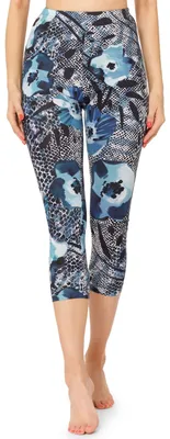 Image de Leggings capri 3/4 pour femme Merry Style, imprimé multicolore sur toute la surface, MS10-411 (bleu marine/fleurs, XS)