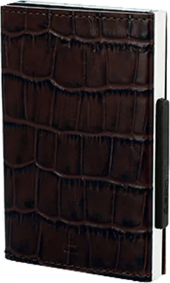 Produktbild von Ögon RFID Leder Kartenetui Geldbörse Portemonnaie Aluminium Case Cascade Wallet, Farbe:Croco Brown