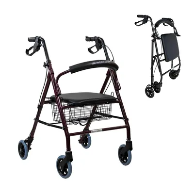 Productafbeelding van Mobiclinic Rollator Escorial, inklapbare en lichte rollator met verstelbare handremmen. Loophulp van aluminium, met afneembaar mandje. Kleur: Bordeaux