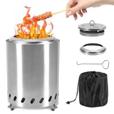 Produktbild von Eikuavons Feuerschale Tischfeuer aus Edelstahl 201, Doppelwandige Outdoor-Feuerstelle mit Ascheschale, Haken & Aufbewahrungstasche für Garten Terrasse Camping