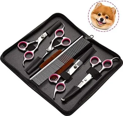 Produktbild von Hundeschere Set 4-teilig, titanbeschichtete Edelstahlschere für Haustiere, Schere und Kamm für professionelle Tierpflege zu Hause