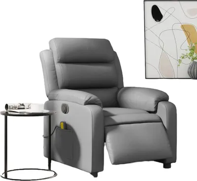 Imagen del producto de Sillón de masaje eléctrico, color gris, tapizado en cuero sintético