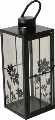 Produktbild von Boltze ESRA Laterne groß quadratisch transparent mit schwarzen Blumen 35,5x14cm