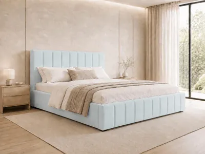 Produktbild von MOEBLO Polsterbett Bett 01 – Doppelbett mit Kopfstütze, Rahmenbettgestell, Bettkasten, Lattenrost und gepolstertem Kopfteil - 160x200 - Aqua (TRINITY 22), KI-generiertes Bild