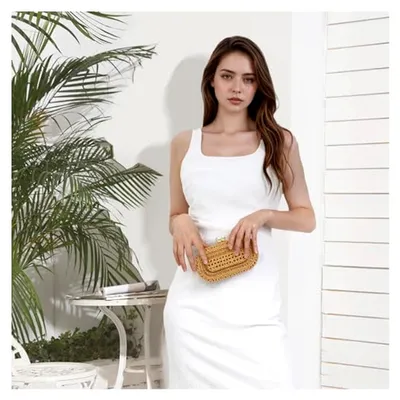 Produktbild von Rattan Acryl Kupplung für Frauen Formale Perlen Abend Handtasche Sommer Strand Wicker Umhängetasche Hochzeit Gast Handtasche