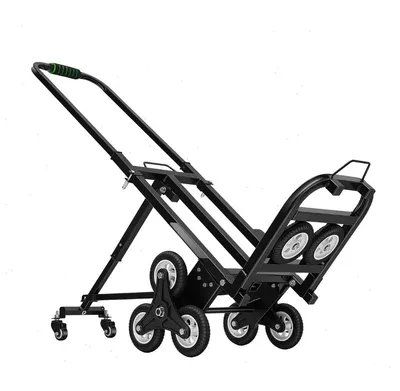Produktbild von Treppensteiger Sackkarre - Klappbarer Transportwagen - 8+2 Räder - Tragkraft 150 kg - Stahlrahmen mit Schaumgriff - Verstellbarer Griff 73–114,5 cm - Schwarz