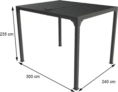 Image de Pergola bioclimatique - Aluminium - Gris anthracite - Ventelles latérales mobiles imitation bois - 7,2 m²