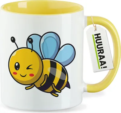 Produktbild von Huuraa Kaffeetasse Biene Comic 330ml Gelb Keramik Kaffeebecher Geschenkidee