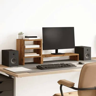 Produktbild von Schlichtes Monitorständer mit Schreibtisch-Organizer Altholz-Optik Design Computertische 3690427
