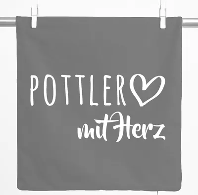 Produktbild von Huuraa Kissenbezug Pottler mit Herz 40x40cm Steel Grey Baumwolle Dekokissenbezug Geschenkidee