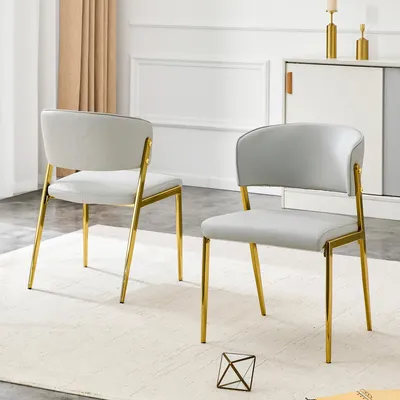 Immagine prodotto di Set di 2 moderne sedie da pranzo con struttura in metallo, seduta e schienale imbottiti – Colore grigio chiaro