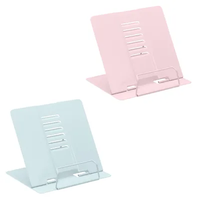 Produktbild von Relaxdays Buchständer, 2er Set, Leseständer 6-fach höhenverstellbar, Kochbuchhalter mit Klemme, Küche, Stahl, blau/rosa