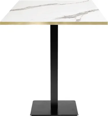 Produktbild von Hochtisch 70 x 70 cm – Modell Milan aus weißem Marmor mit Messingkanten