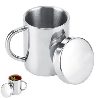 Immagine prodotto di Tazza da caffè in acciaio inossidabile, a doppia parete, con coperchio e manico, capacità 220 ml