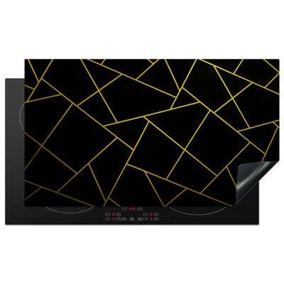 Produktbild von KitchenYeah© Herdabdeckplatte Geometrie - Design - Gold - Schwarz , 91x52cm, Küche Deko, Glaskeramikkochfeld Herdabdeckung, Abdeckplatte fùr Kochfeld