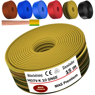 Image de Câble d'alimentation de 15 mètres, type H07 V-K, gaine GNGE, 1 x 10 mm², vert et jaune, monoconducteur, flexible