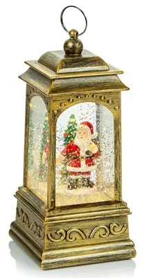 LED-Wasserlaterne Weihnachtsmann & Baum, Glitzer, 21 cm, Gold