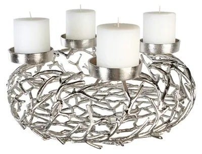 Adventskronleuchter Twigs, antik-silber, Ø56 cm, Aluminium