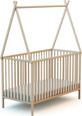 Image de WEBABY - Lit tipi 60x120 en bois Hêtre brut  ONE| Bois massif | Dès la naissance | Sommier à lattes | Lit à barreaux |Sommier réglable 3 hauteurs