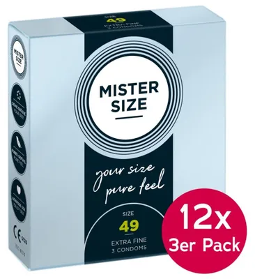 Produktbild von Mister Size Kondome Tray 49 mm, Naturkautschuklatex, Vegan, 12x3er Packung