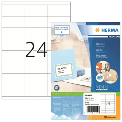 Produktbild von Etiketten Premium A4, weiß 70x35 mm Papier matt 2400 St.