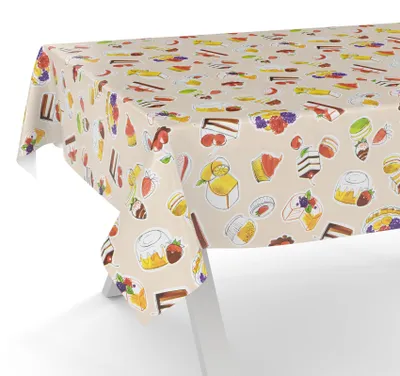Produktbild von ANRO Wachstuch-Tischdecke 400x140cm Schnittkante Nachtisch Beige