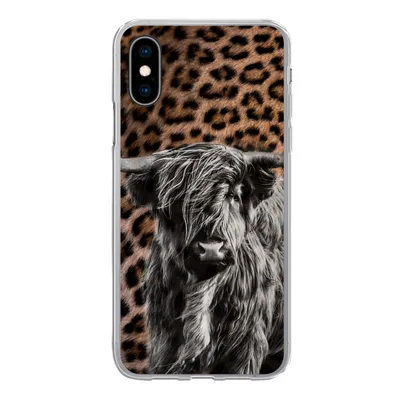 Produktbild von MuchoWow® Handyhülle Schutzhülle Hülle für iPhone X Schottischer Highlander - Pantherdruck - Schwarz - Weiß Silikon Softcase Handy Hülle - Handyhülle
