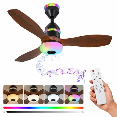 Produktbild von 48W 60CM Deckenventilator mit Beleuchtung, LED Deckenleuchte mit Ventilator, 3 Windstufen, 3 Modi, Musik, Leise Lampe mit Ventilator Schlafzimmer
