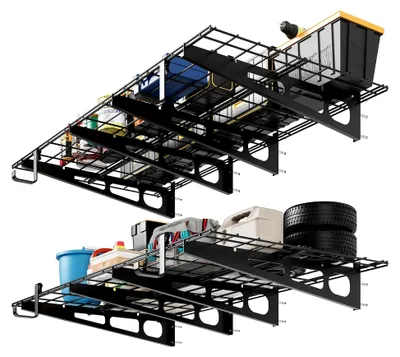 Produktbild von 2er-Set Garagenregale, 61 x 183 cm Werkzeugaufbewahrung aus Metall, 370 kg Tragfähigkeit pro Ebene, Wandhalterung mit Haken, Regale für Garagenlagerung, Geschäft und Schuppen