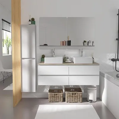 Image de Ensemble meuble double vasque SORRENTO suspendu avec colonne 120cm