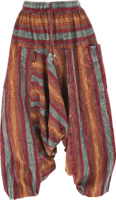 Produktbild von Gestreifte Haremshose, Pluderhose, Boho Pumphose, Aladinhose - Weinrot/orange, Damen, Baumwolle, Hosen