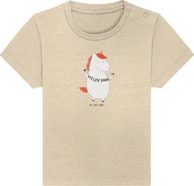 Produktbild von Mr. & Mrs. Panda Babyshirt Einhorn Dankeschön 12. - 18. Monat - Natural Raw - Geschenk, Einhörner, Organic Baby T-Shirt, , Unicorn, Vielen Dank, Baumwolle Shirt, Danke