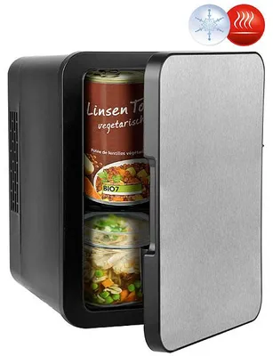 Image de Mini réfrigérateur 2 en 1 avec prise 12/230 V et façade en acier inoxydable