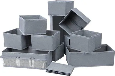 Immagine prodotto di Uniqoos® Organizer per cassetti, set da 12 – scatole pieghevoli in tessuto non tessuto (2 dimensioni: 27,9 x 13,9 x 9,9 cm e 13,9 x 13,9 x 9,9 cm) per calze e biancheria intima
