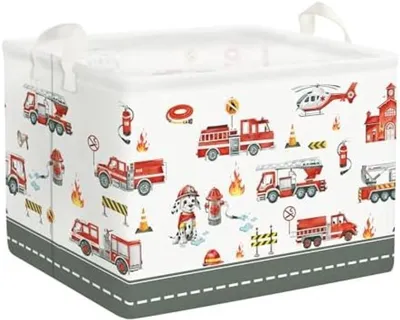 Produktbild von PolkaHome® Zusammenklappbarer Feuerwehrauto-Spielzeugkorb – Wasserdichte Aufbewahrungsbox, 40x30x30 cm, Rot