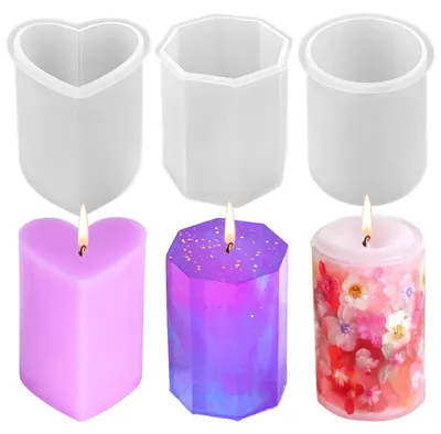Produktbild von 3-teiliges Set Kerzengießformen, zylindrische Silikonform, herzförmige Stumpenkerzenform, geometrische Seifenform, DIY-Harzform