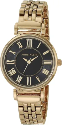 Produktbild von Damen Armbanduhr Analog Quarz Gold Gliederarmband schwarzes Zifferblatt römische Ziffern Mineralglas Modeuhr Elegant Kristall