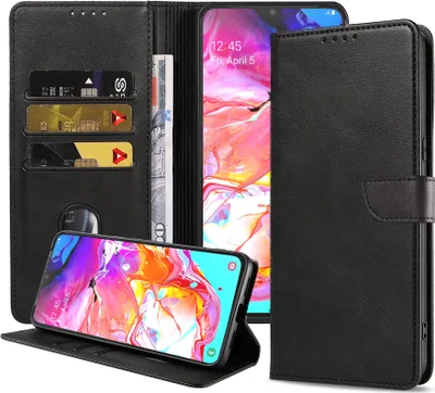 Immagine prodotto di Adatta alla custodia del telefono Samsung Galaxy A70s in ecopelle con labbro magnetico e portacarte a libro con patta - Marrone - Smartphonics