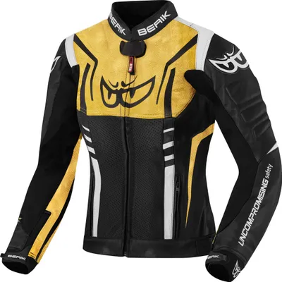 Produktbild von Berik Striper Damen Motorrad Lederjacke, schwarz/weiß/gold, 44
