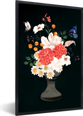 Produktbild von MuchoWow® Gerahmtes Poster Stillleben - Blumen - Aquarell 60x90 cm - Poster mit Schwarzem Bilderrahmen Wandposter Rahmen Foto Bilder - Kunst