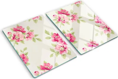 Produktbild von Tulup Glas Herdabdeckplatte - 2x40x52 cm - Glaskeramikkochfeld-Abdeckung Spritzschutz Glasabdeckplatte Kochplattenabdeckung und Schneidebrett - Zweiteilig - Blumen & Pflanzen - Blumenmuster - Rosa