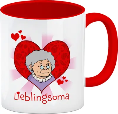 Produktbild von Lieblingsoma Kaffeebecher Rot mit Oma im Herz
