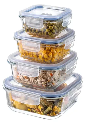 Image de Lot de 4 récipients de conservation en verre borosilicaté avec couvercles, adaptés au lave-vaisselle